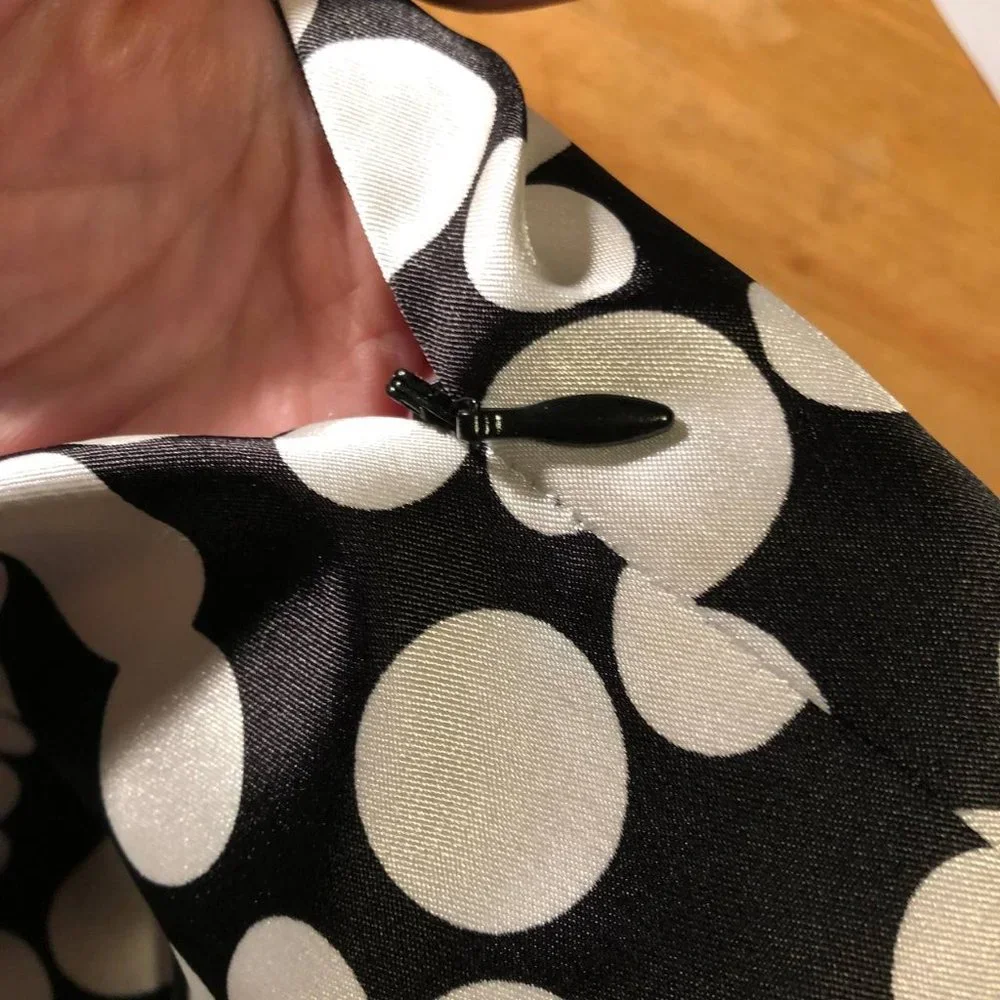 Maggy London Satin Polka Dot MIDI Dress Black and White Size 8 - Picture 16 of 16